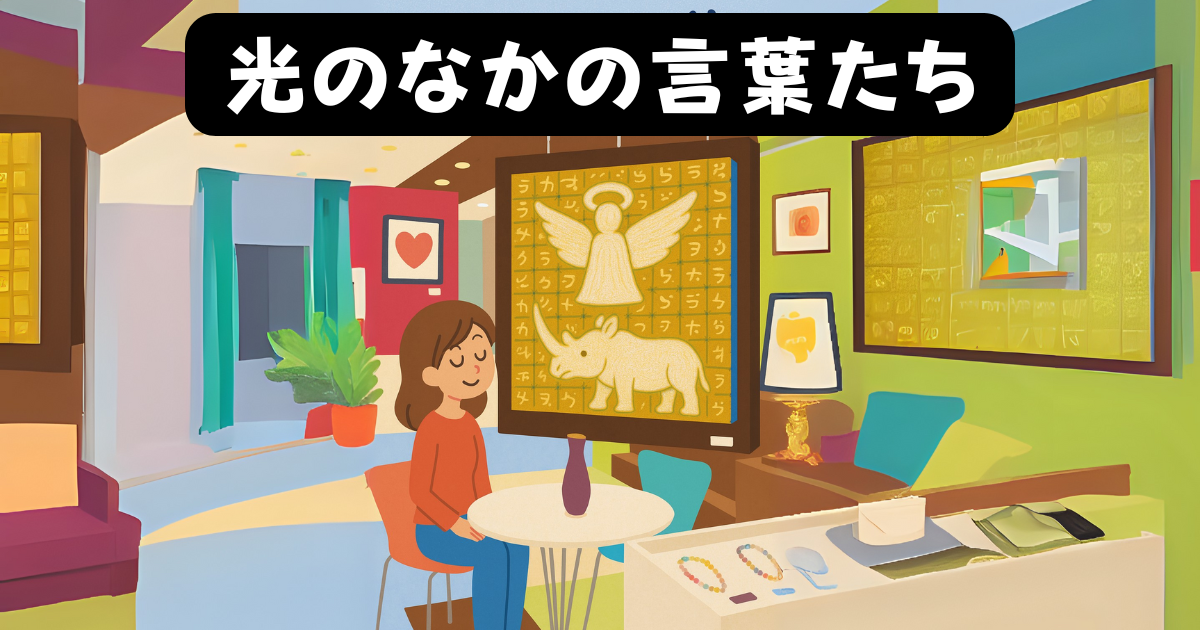 天使の絵とサイが描かれたアンディ・レイキの作品