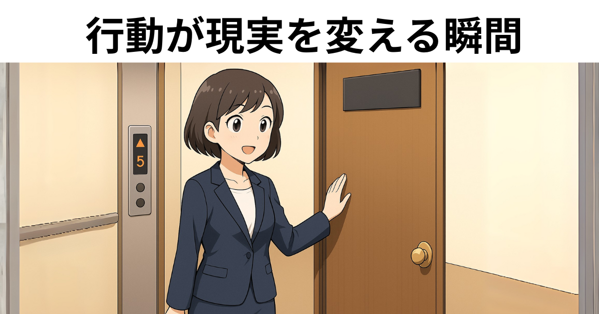 「エレベーターでの出会いが新しい行動につながる瞬間」