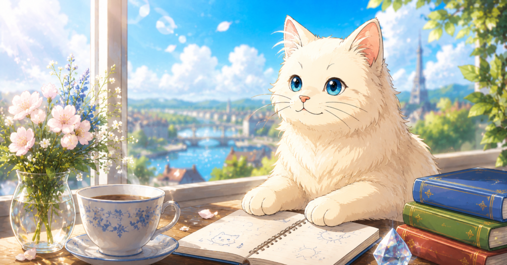 猫が目を見開き前を見ている